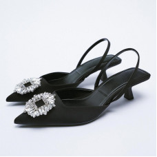 ZA Shoes Women's Shoes Sandals 2021 Summer Mid Low Heels Party Wedding Women's Pumps Sequined Dimond