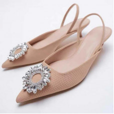ZA Shoes Women's Shoes Sandals 2021 Summer Mid Low Heels Party Wedding Women's Pumps Sequined Dimond Documentary Shoes