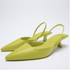 2021 Summer New Women's Sandals Closed Toe Green Single Shoes With Thin Heel Mid-heeled Fashion Hollow Pointed Toe Women Shoes